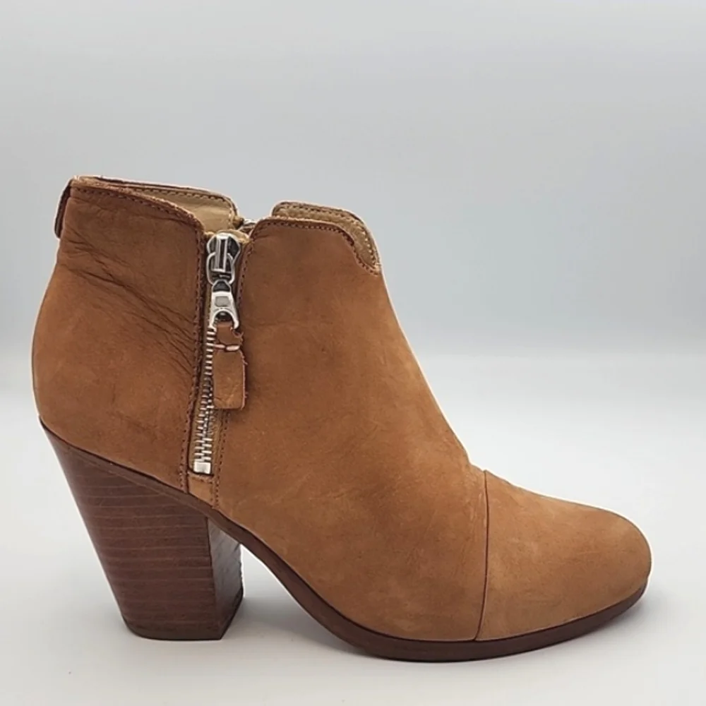 RAG & BONE Camel Nubuck Suede Double Zippered Ankle Boots w/Western Style Heel - Picture 2 of 7